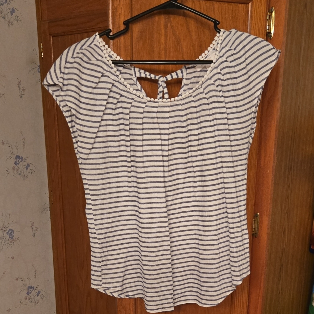 LC Lauren Conrad Navy and White Striped Blouse
